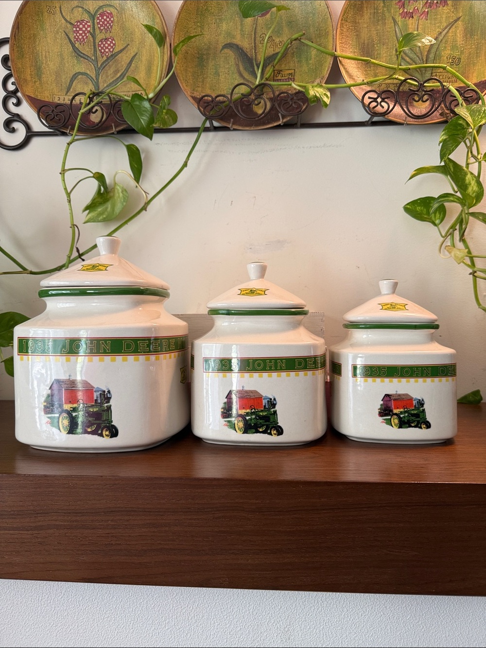 John Deer Gibson 1935 John Deere Model B Cookie Canister Jars _ set of 3